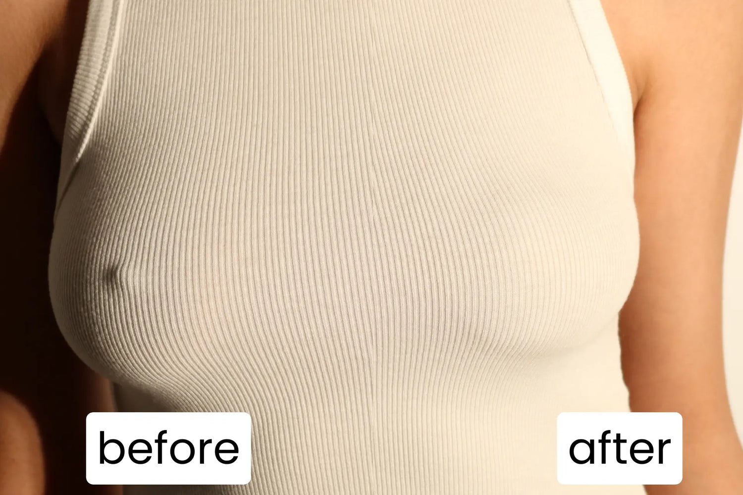 Before and after using nipple covers under clothing comparison