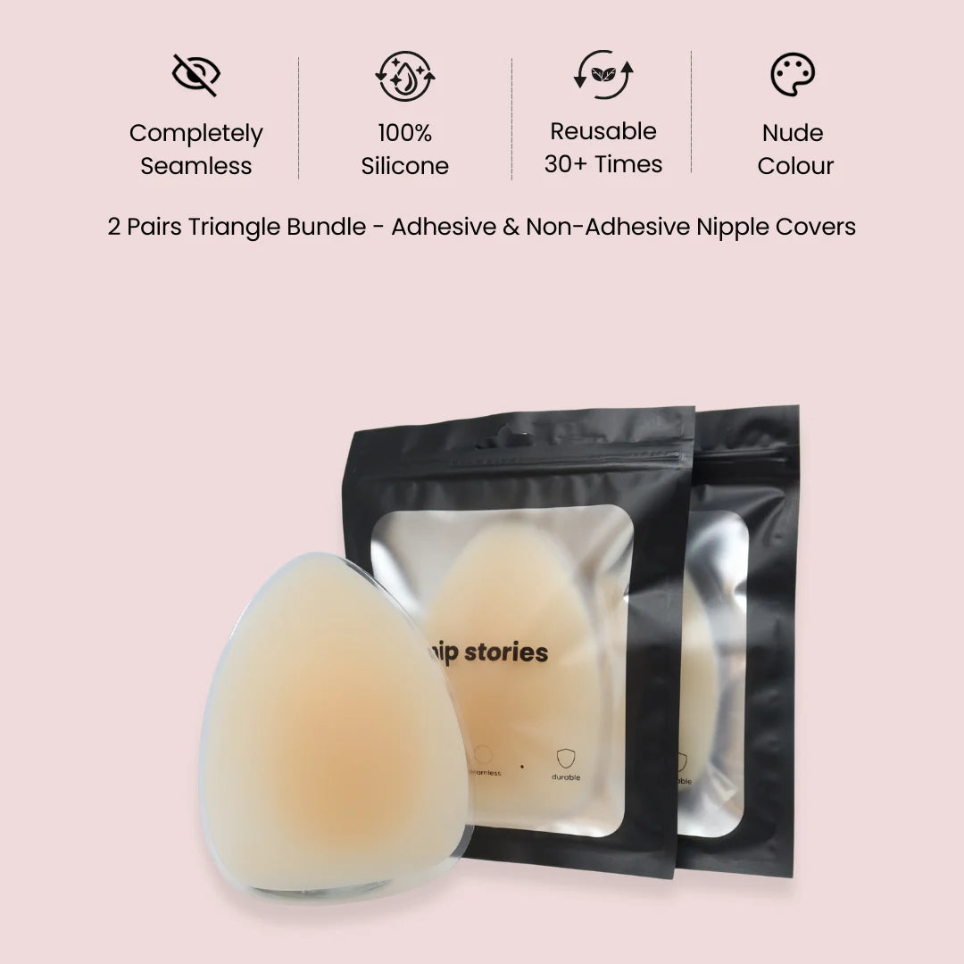 2 Pairs nip stories Triangle Bundle Adhesive and Non-Adhesive Nipple Covers Nude Colour